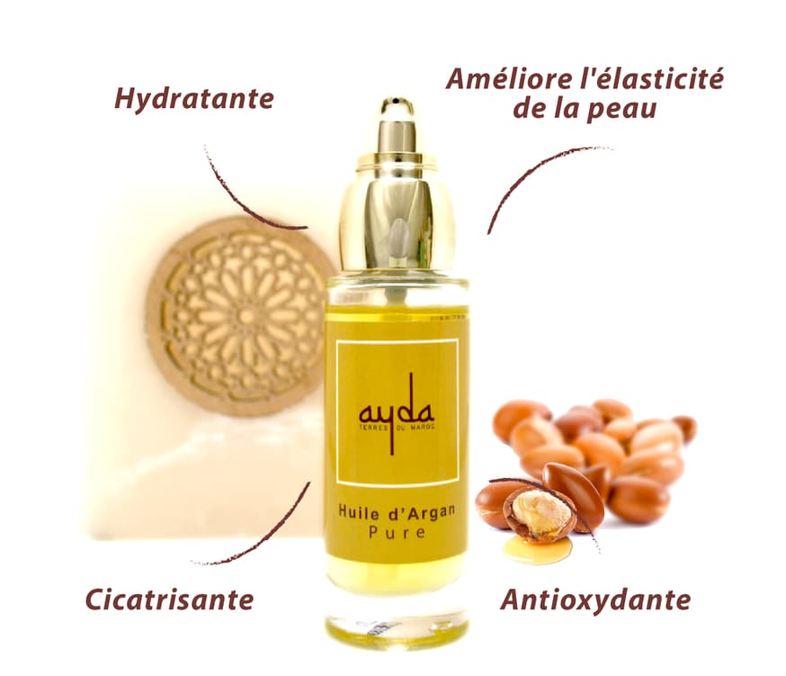 L'huile pure d'argan biologique aux multiples bienfaits pour la peau.